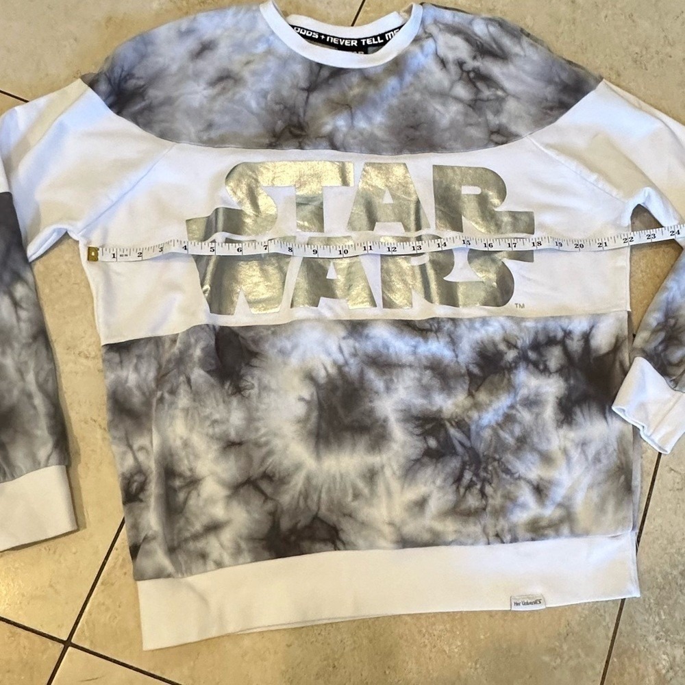 Her Universe Star Wars Sweatshirt Women XS Grey White Tie-Dye Metallic Logo - Picture 9 of 9